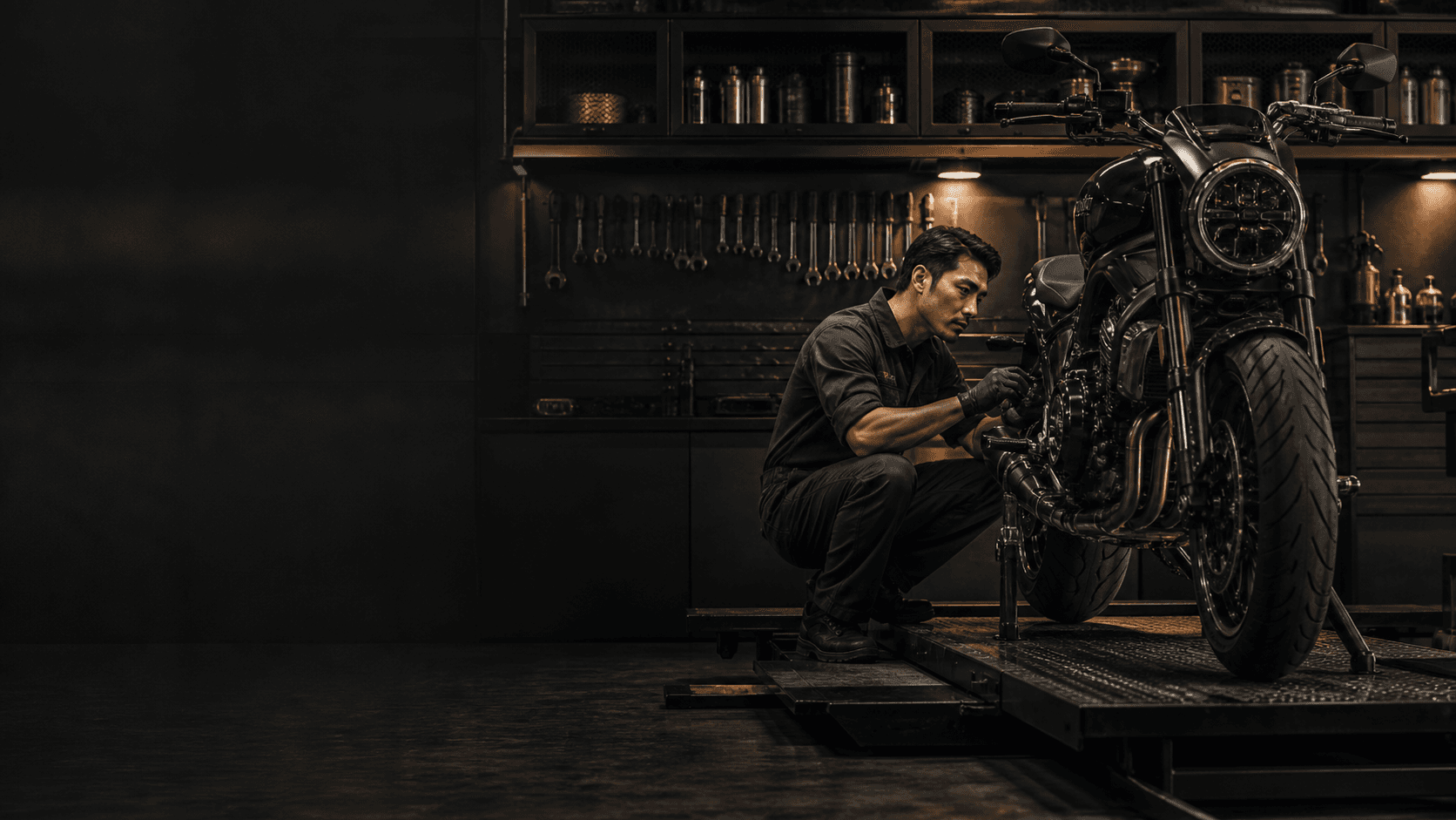 Teknisi Ponny Garage memeriksa sepeda motor